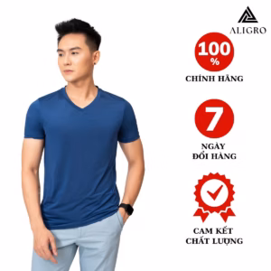 Áo Thun Nam Cổ Tròn Màu Navy Kiểu Dáng Thể Thao Thấm Hút Tốt Co Giãn Thoải Mái Algapc054 - Aligro