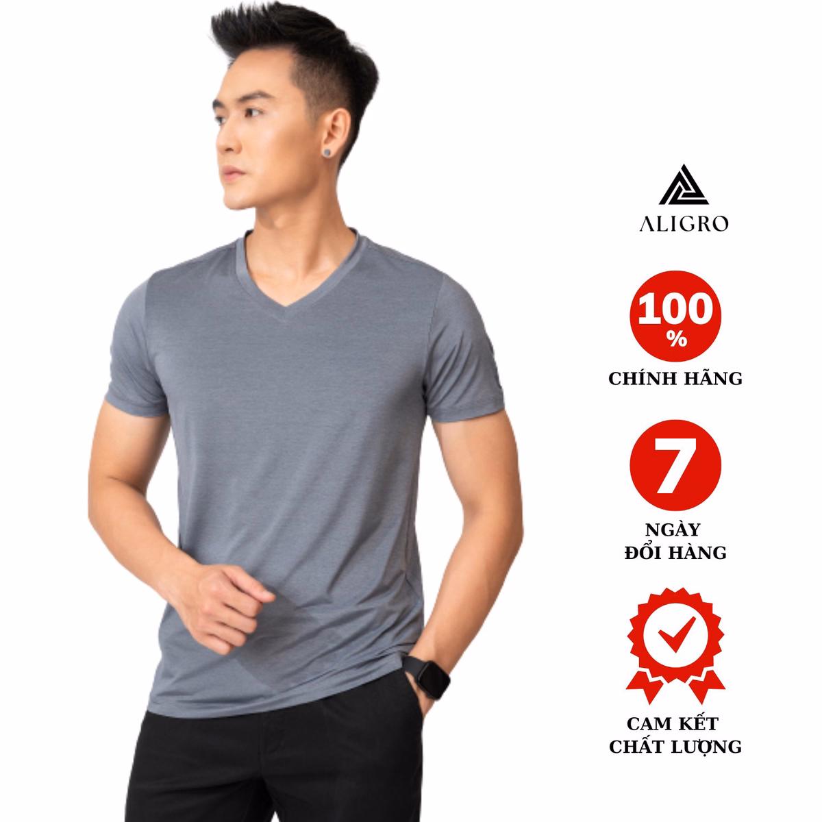 Áo Thun Nam Cổ Tròn Màu Ghi Kiểu Dáng Thể Thao Thấm Hút Tốt Co Giãn Thoải Mái Algapc053 - Aligro