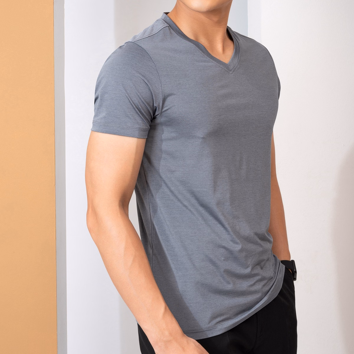 Áo Thun Nam Cổ Tròn Màu Ghi Kiểu Dáng Thể Thao Thấm Hút Tốt Co Giãn Thoải Mái Algapc053 - Aligro - Ảnh 4