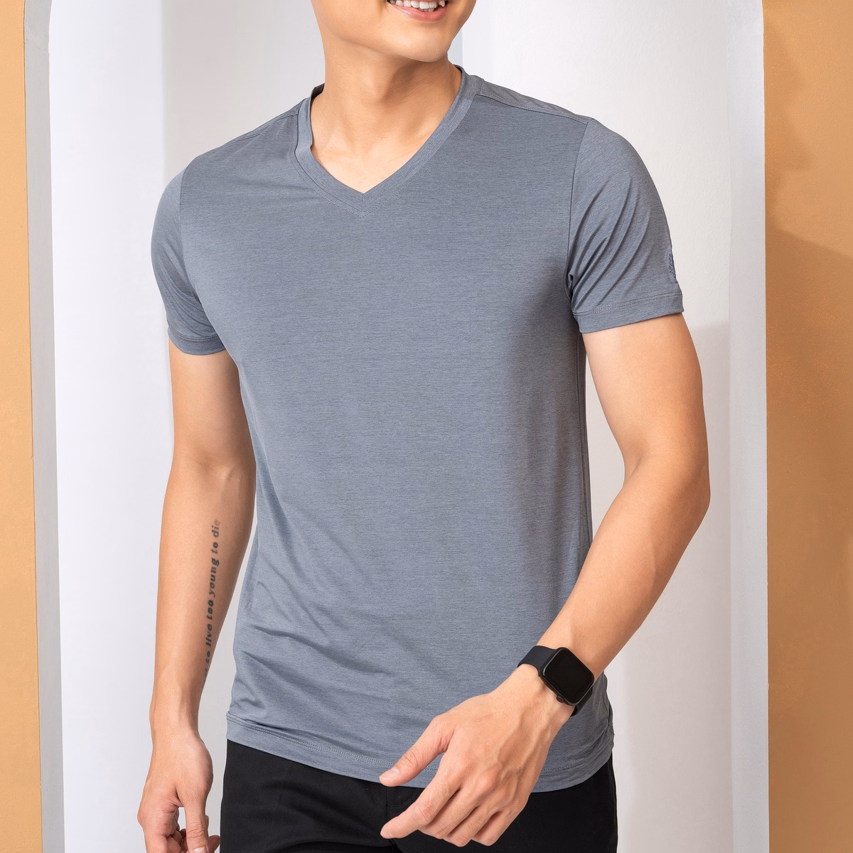Áo Thun Nam Cổ Tròn Màu Ghi Kiểu Dáng Thể Thao Thấm Hút Tốt Co Giãn Thoải Mái Algapc053 - Aligro - Ảnh 5