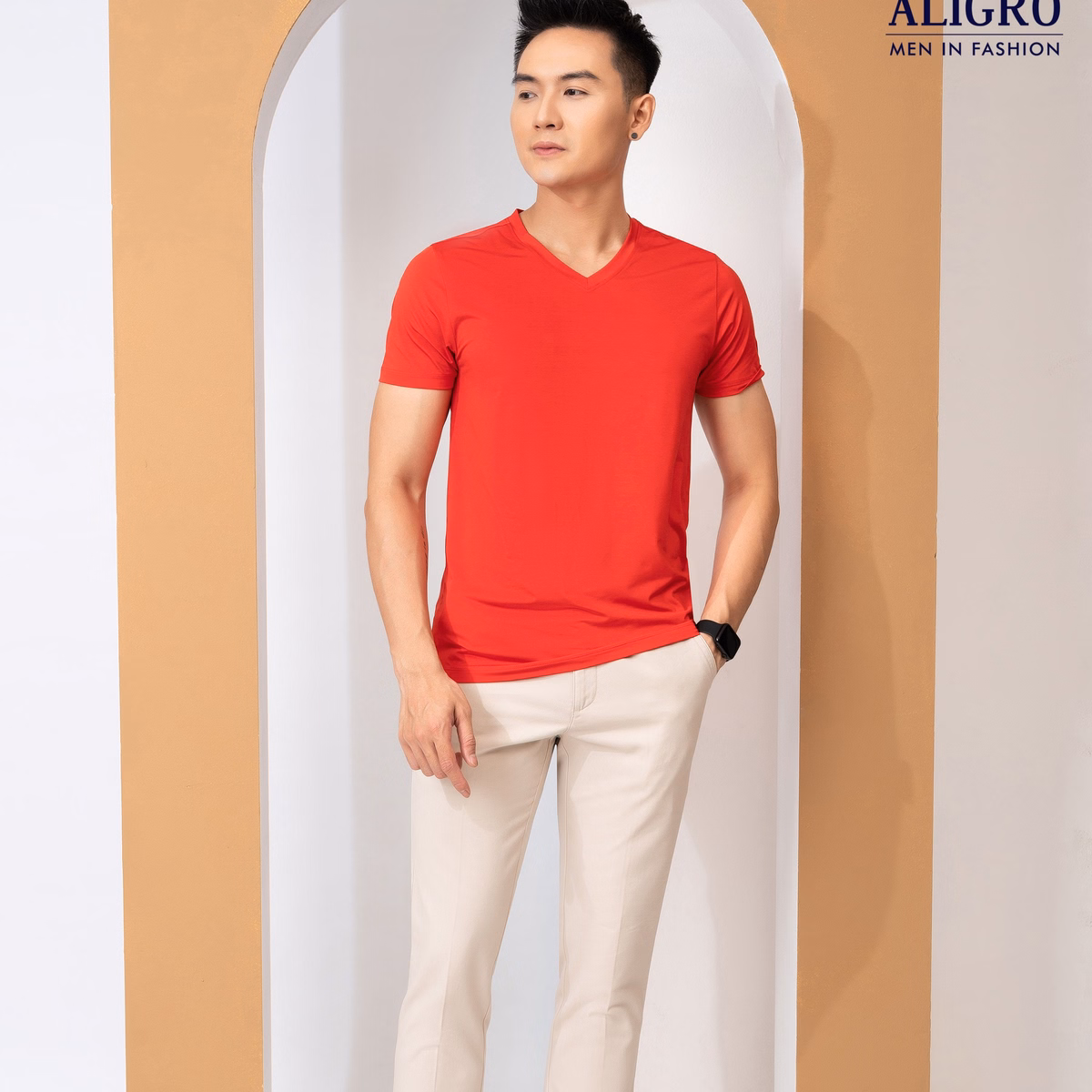 Áo Thun Nam Cổ Tròn Màu Đỏ Cam Kiểu Dáng Thể Thao Thấm Hút Tốt Co Giãn Thoải Mái Algapc063 - Aligro - Ảnh 9