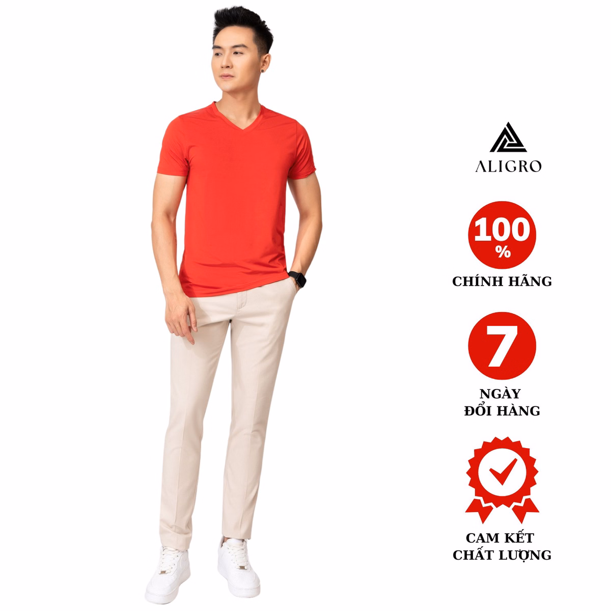 Áo Thun Nam Cổ Tròn Màu Đỏ Cam Kiểu Dáng Thể Thao Thấm Hút Tốt Co Giãn Thoải Mái Algapc063 - Aligro