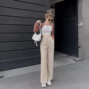 Set Bộ Đồ Nữ Thun Dài Tay Crotop Mix Quần Ống Rộng Cá Tính Dd909 - Nana House