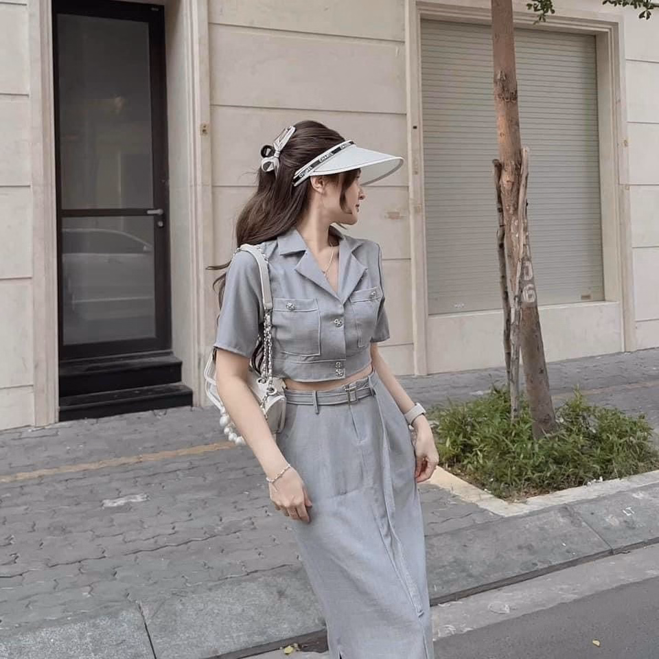 Set Áo Cổ Vest Kèm Chân Váy (Có Đai Cài Nút) V941H - Aine - Ảnh 3