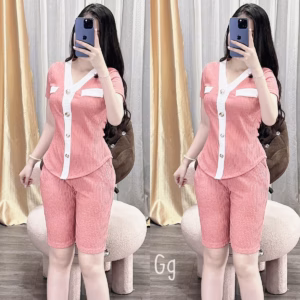 Set Đồ Bộ Vải Xốp Ngố Viền Cổ Trắng Hàng Quảng Châu- Ausa House