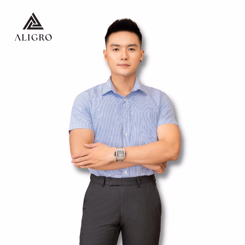 Áo Sơ Mi Nam Cộc Tay Bamboo Kẻ Caro Navy Algs-C120 - Aligro - Ảnh 3