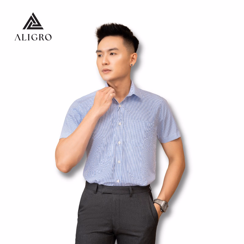 Áo Sơ Mi Nam Cộc Tay Bamboo Kẻ Caro Navy Algs-C120 - Aligro - Ảnh 4
