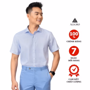 Áo Sơ Mi Cộc Tay Trắng Chấm Xanh Algs-C115 - Aligro