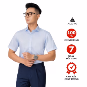 Áo Sơ Mi Nam Ngắn Tay Vải Cotton Chống Nhăn, Kháng Khuẩn Cao Cấp Form Slim Vừa Công Sở Algs-C114 - Aligro