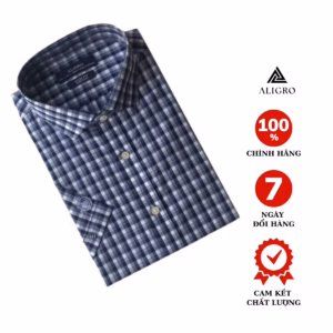 Áo Sơ Mi Cộc Tay Bamboo Kẻ Caro Xanh Algs-C113 - Aligro