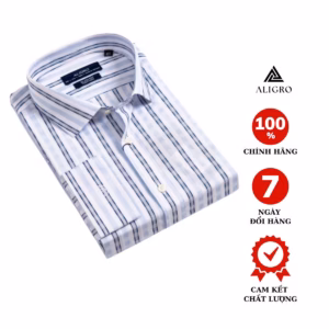 Áo Sơ Mi Cộc Tay Bamboo Trắng Kẻ Sọc Algs-C112 - Aligro