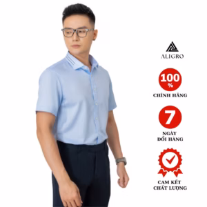 Áo Sơ Mi Cộc Tay Cotton Chống Nhăn Blue Alg-C111 - Aligro