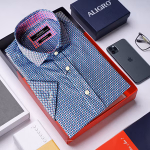 Áo Sơ Mi Cộc Tay Xanh Chấm Tròn Algs-89 - Aligro