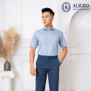 Áo Sơ Mi Cộc Tay Xanh Chấm Đen Algs-C85 - Aligro