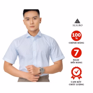 Áo Sơ Mi Cộc Tay Xanh Họa Tiết Algs-C83 - Aligro