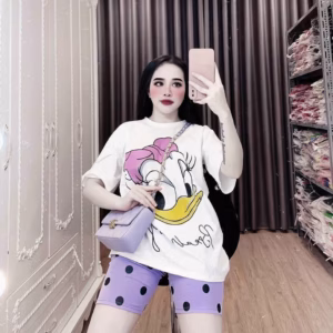 Set Đồ Nữ Áo Vịt Donald Quần Lửng Chấm Bi - Ausa House