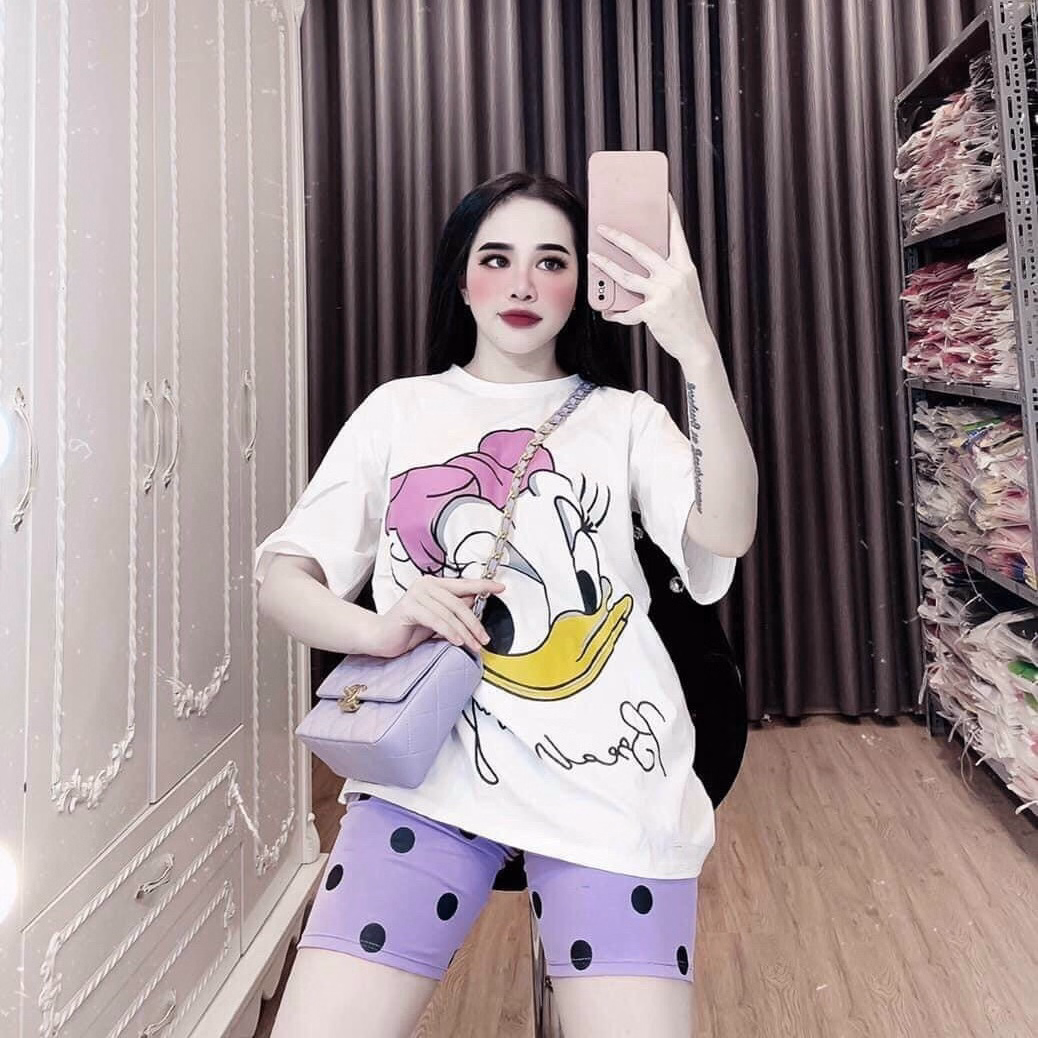 Set Đồ Nữ Áo Vịt Donald Quần Lửng Chấm Bi - Ausa House