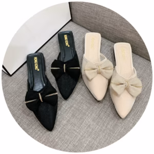 Dép Sục Nữ Da Mềm Phối Lưới Đính Nơ Siêu Xinh 67 - Larita Fashion