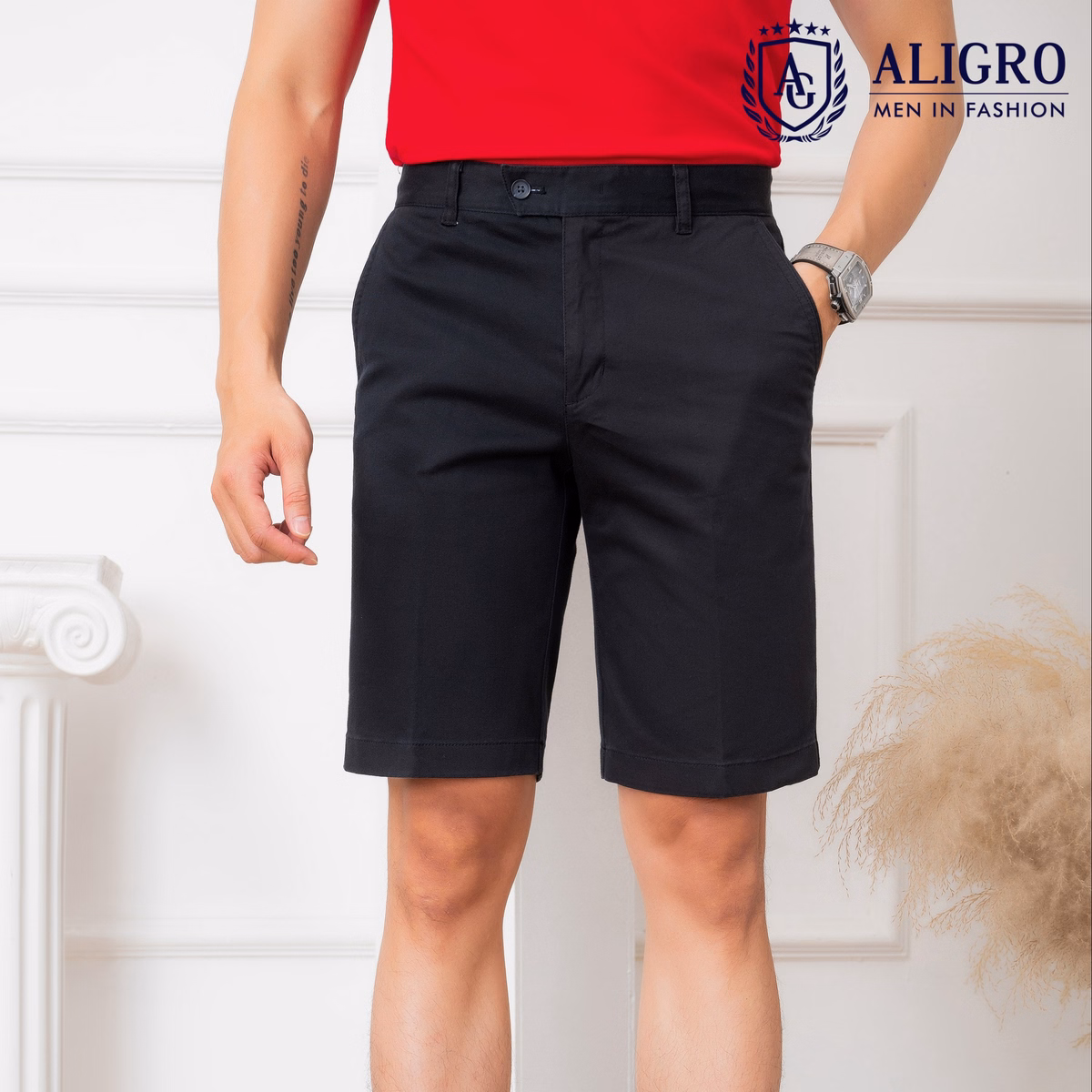 Quần Short Nam Màu Đen Chất Liệu Kaki Dáng Basic Trẻ Trung Năng Động Algqs1067 - Aligro - Ảnh 5