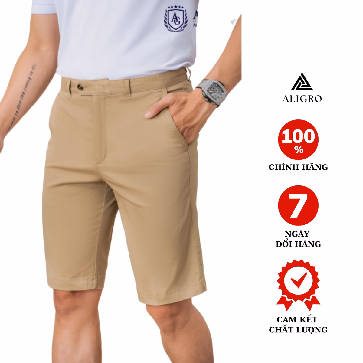 Quần Short Kaki Nam Màu Be Algqs1074 - Aligro