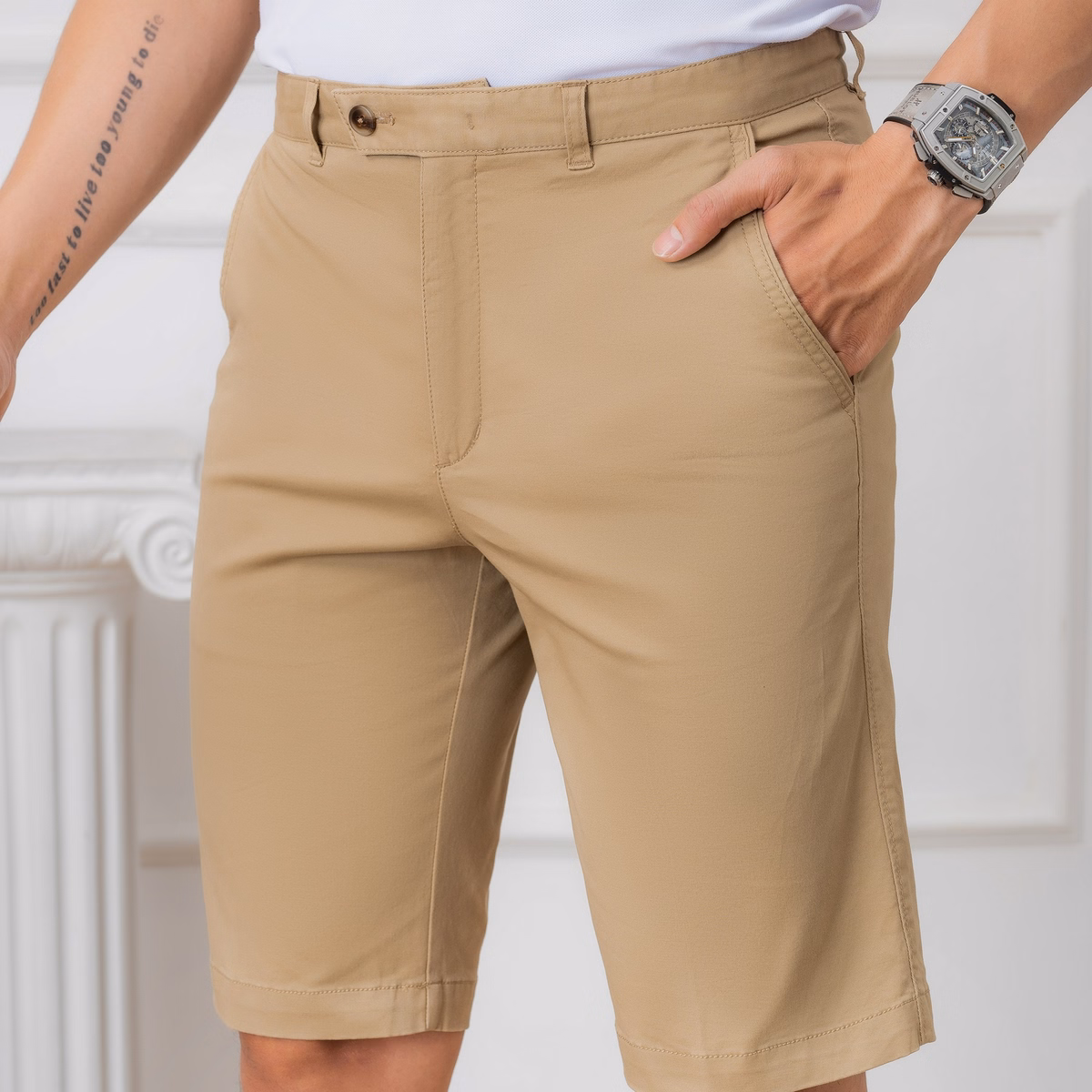 Quần Short Kaki Nam Màu Be Algqs1074 - Aligro - Ảnh 2