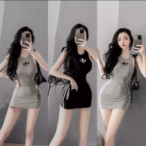 Đầm Nữ Body Thun Gân 3 Cánh Hoa Viền Sọc Dọc 3 Line Tay Sát Nách - Ausa House