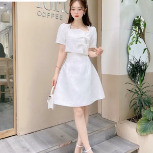 Set Áo Nơ Cài Nút Dấu Bên Trong Kèm Chân Váy(Có Lót) Dd905 - Nana House