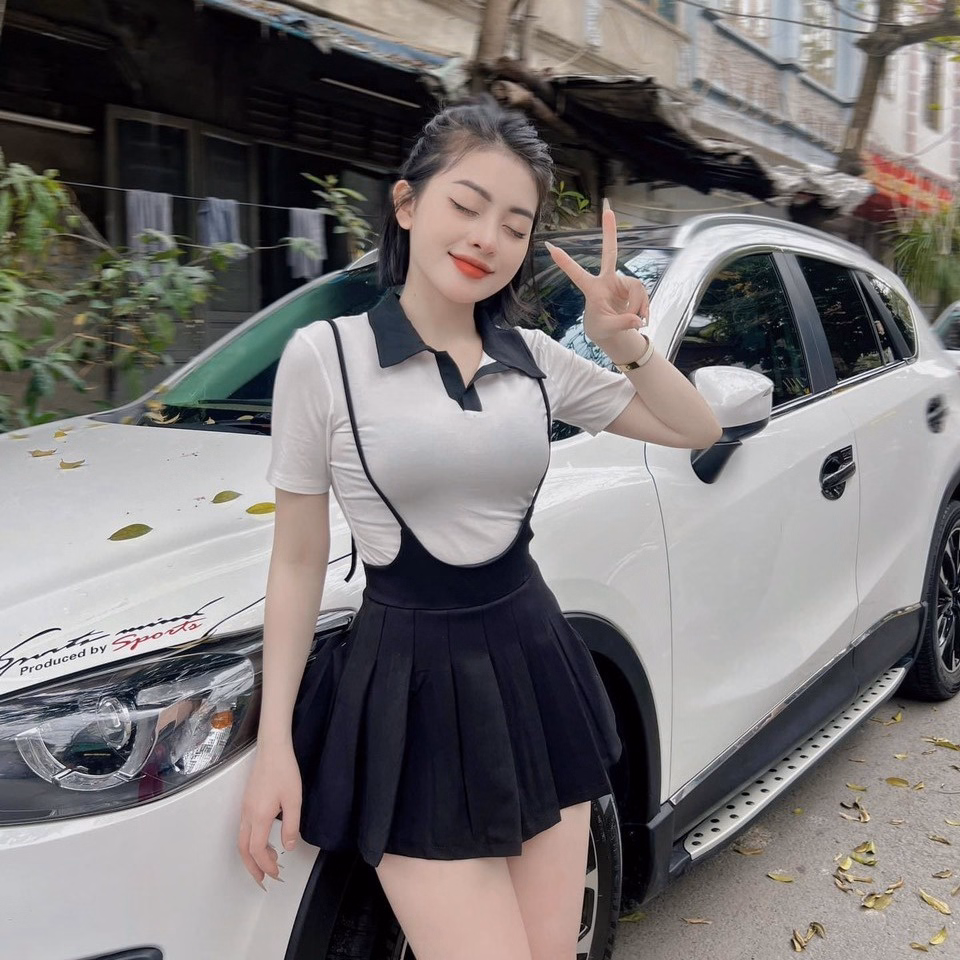 Set Yếm Xòe Xếp Ly Phối Áo Cổ Cao Tay Lỡ - Ausa House - Ảnh 2