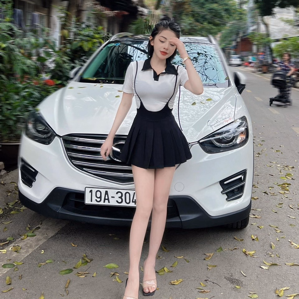 Set Yếm Xòe Xếp Ly Phối Áo Cổ Cao Tay Lỡ - Ausa House - Ảnh 4