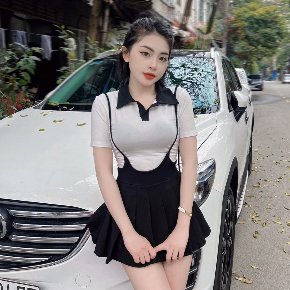 Set Yếm Xòe Xếp Ly Phối Áo Cổ Cao Tay Lỡ - Ausa House