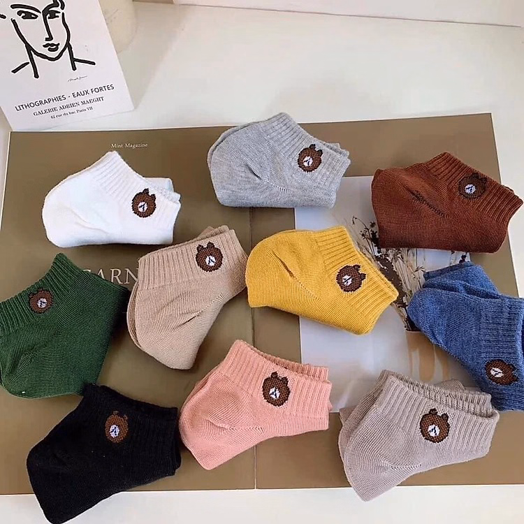 Set 10 Đôi Tất Gấu/Tất Hoa Cúc, Tất Ngắn Cổ Co Giãn 4 Chiều Ctb01- Bechip - Ảnh 5