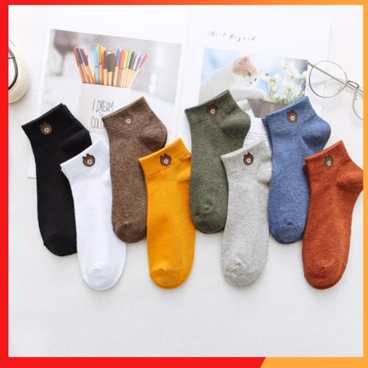 Set 10 Đôi Tất Gấu/Tất Hoa Cúc, Tất Ngắn Cổ Co Giãn 4 Chiều Ctb01- Bechip - Ảnh 3