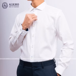 Áo Sơ Mi Dài Tay Trắng Phối Cổ-Tay Algs191 - Aligro