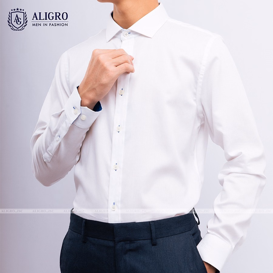 Áo Sơ Mi Dài Tay Trắng Phối Cổ-Tay Algs191 - Aligro