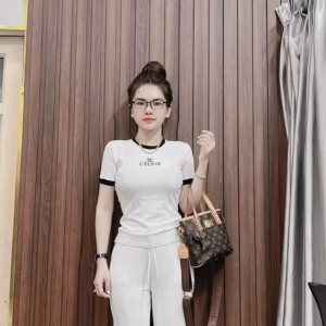 Set Bộ Đồ Nữ Thun Gân Cổ Tròn Phối Viền Celine Dd100 - Nana House