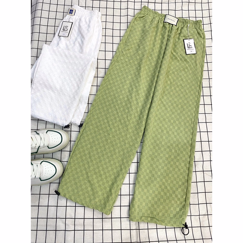 Quần Ống Rộng Dập Họa Tiết Caro Chất Xốp, Siêu Hack Dáng Sldcq88 -Diepchi Fashion