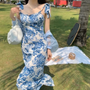 Set Đầm Váy Nữ Lụa Hoa Cột Nơ Mix Áo Khoác Voan Kiếng Dd101- Nana House