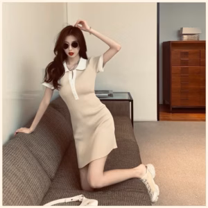 Đầm Váy Nữ Body Cổ Polo Tay Ngắn Dáng Ôm Chất Thun Gân Sa01 - Sam Store
