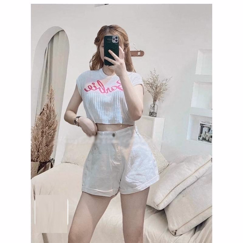 Áo Len Montoghi Tay Hến In Chữ Barbie Dáng Croptop Siêu Xinh Sldca148- Diepchi Fashion - Ảnh 2