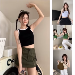 Áo Crotop Ba Lỗ Phối Viền Basic Trơn Nữ Thun Gân Kiểu Ôm Body Sa10 - Sam Store