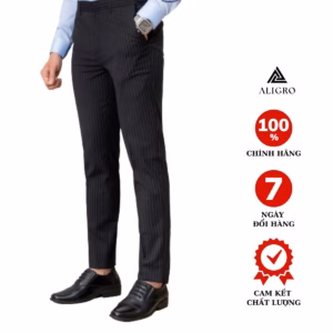Quần Âu Đen Kẻ Sọc Trắng Algo1049 - Aligro