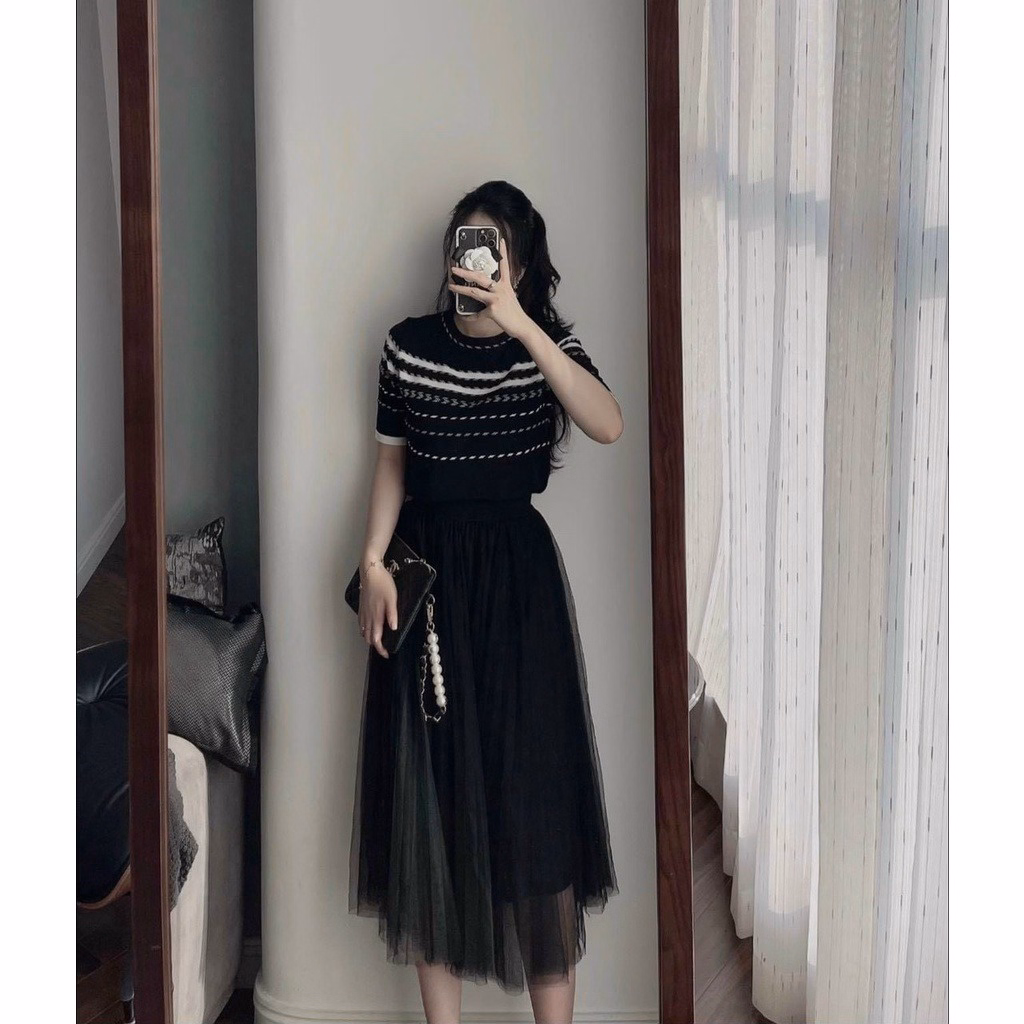 Áo Len Cộc Tay Dệt Kim Họa Tiết Xương Cá Sldca39 - Diepchi Fashion - Ảnh 2