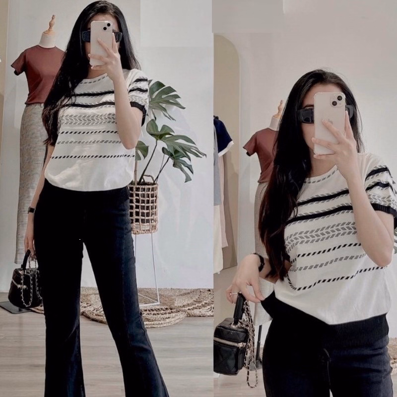 Áo Len Cộc Tay Dệt Kim Họa Tiết Xương Cá Sldca39 - Diepchi Fashion - Ảnh 3