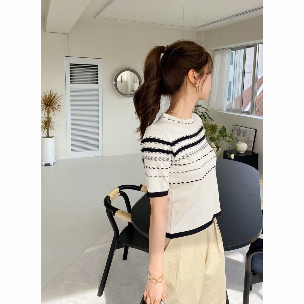 Áo Len Cộc Tay Dệt Kim Họa Tiết Xương Cá Sldca39 - Diepchi Fashion - Ảnh 4