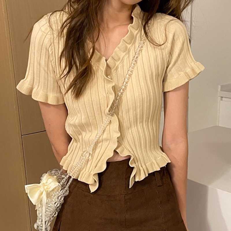 Áo Len Cổ V Dáng Croptop Viền Bèo Cực Xinh Sldca100 - Diepchi Fashion - Ảnh 9