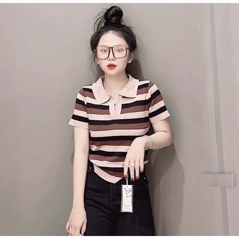 Áo Len Cộc Tay Cổ Đức Họa Tiết Kẻ Sọc To 3 Màu Cực Chất Sldca162 - Diepchi Fashion - Ảnh 3