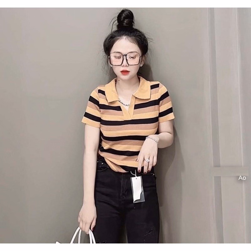 Áo Len Cộc Tay Cổ Đức Họa Tiết Kẻ Sọc To 3 Màu Cực Chất Sldca162 - Diepchi Fashion - Ảnh 4