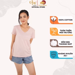 Áo Thun Nữ Cổ Tim Hồng Jp 100% Cotton Cao Cấp - Gold Rhino