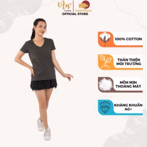 Áo Thun Nữ Cổ Tim Rêu Đậm 100% Cotton Cao Cấp - Gold Rhino