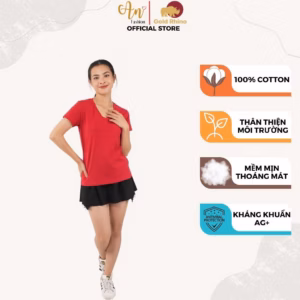 Áo Thun Nữ Cổ Tim Đỏ Tươi 100% Cotton Cao Cấp - Gold Rhino